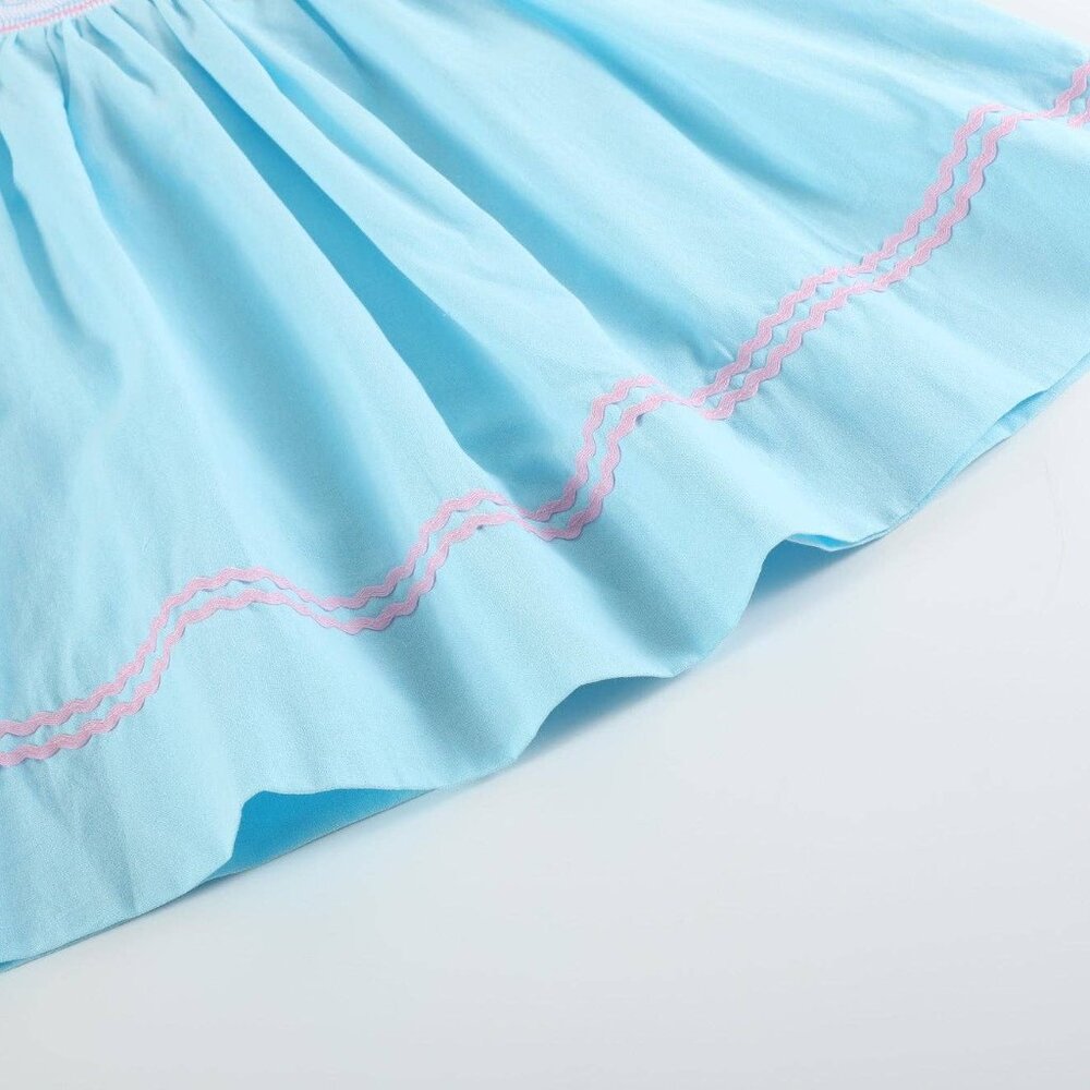 Light Blue Flamingo Smocked Bishop Dress - Picture 4 of 4